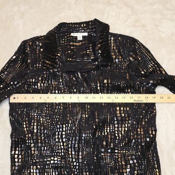 JM Collection Petite 12P Metallic Blazer Jacket Black Gold Bronze Textured - Picture 10 of 12